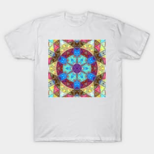 Mosaic Mandala Blue Pink and Yellow T-Shirt